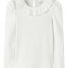 T-shirt manches longues Blanc col Claudine - Thumbnail Image 1