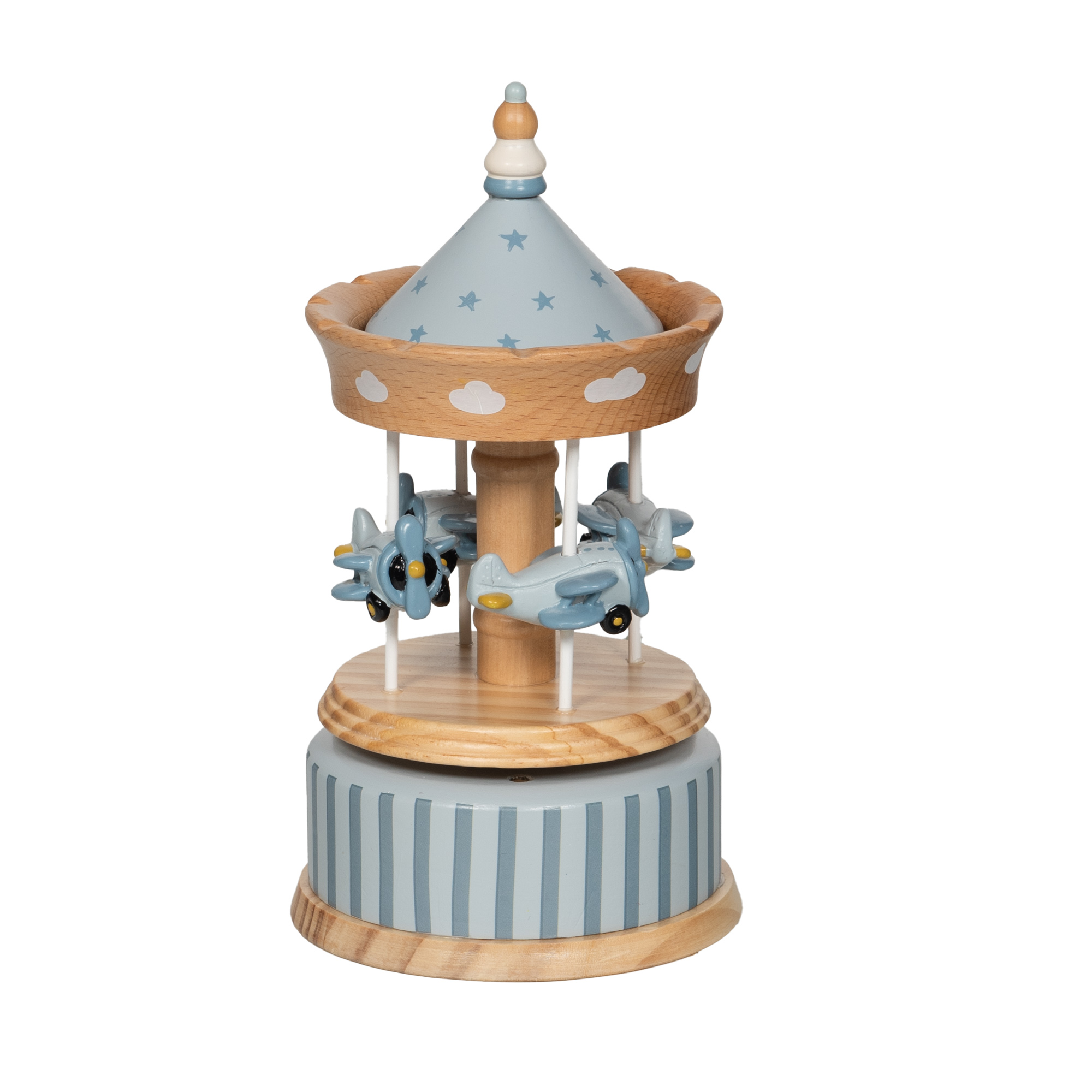 Carrousel musical avion bleu en bois – Image 1