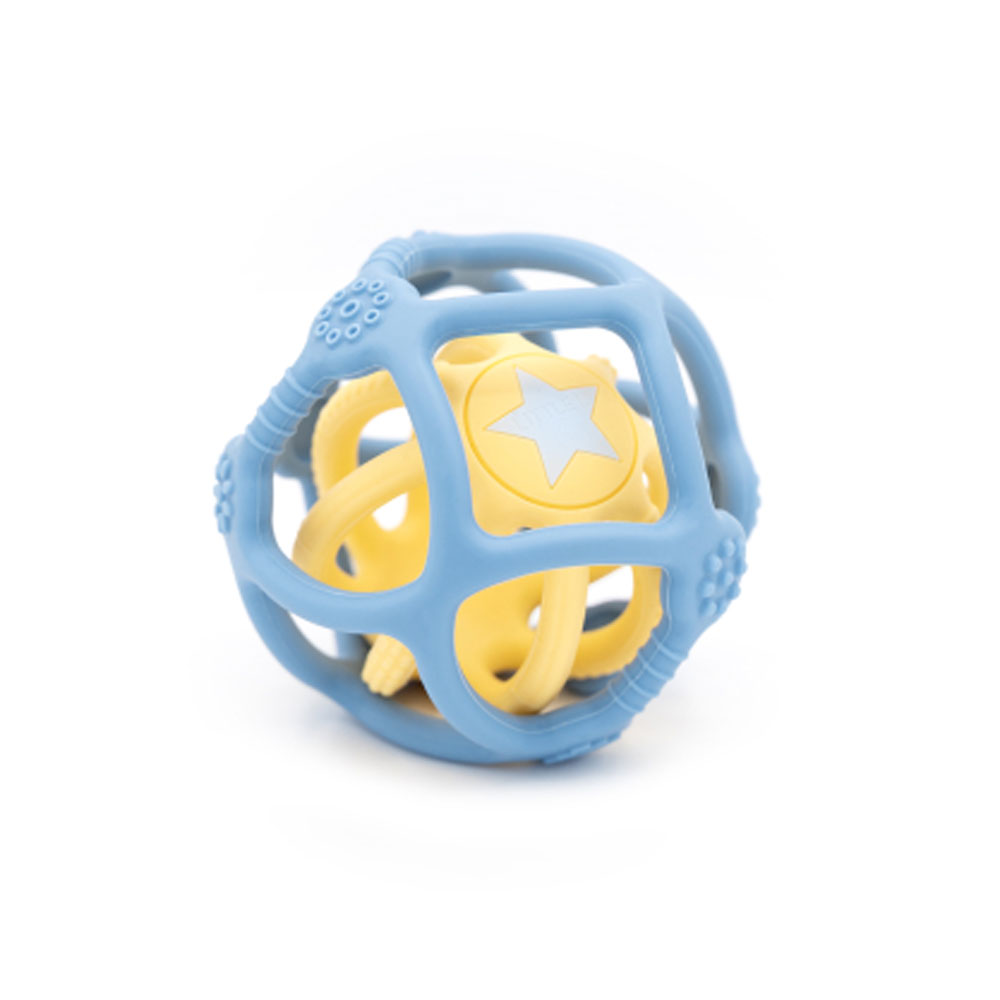 Lot de 2 balles sensorielles en silicone bleu et jaune – Image 1